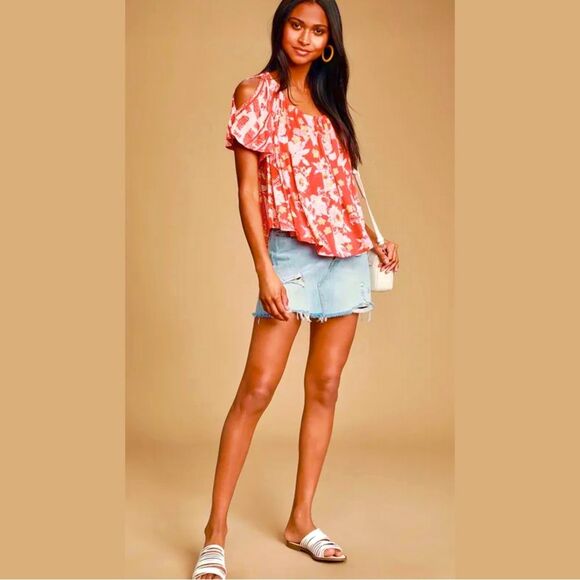 Free People Baja Babe Tie-Back Cold-Shoulder Floral Summer Top - Picture 3 of 8